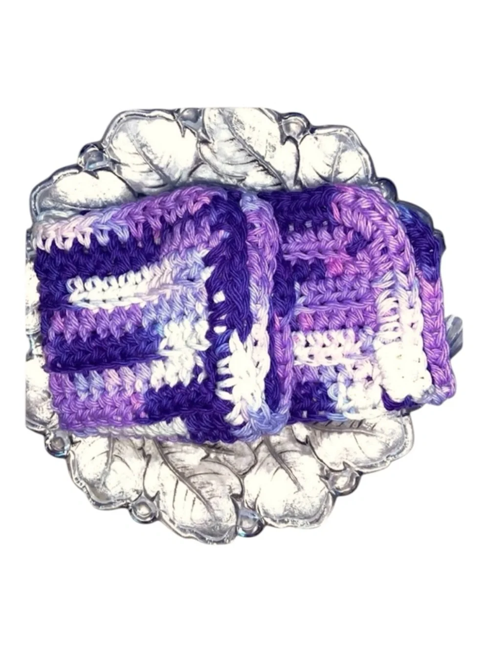 HAND CRAFTED Two Crocheted Colorful All Purpose 100% Cotton Wash or Dish Cloths
